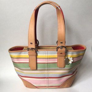 Coach Hampton Daisy Vachetta Leather Twill Multi Canvas Tote